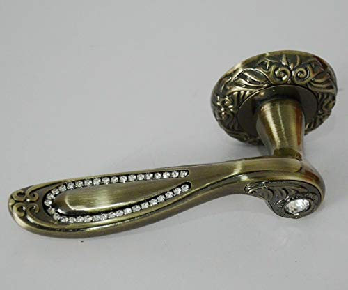 Vintage Sparkle Diamante Internal/External Door Handles on Rose Scroll Style Polished Chrome/Brushed Steel/Gold/Antique Bronze Finish (Antique Bronze)