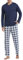 Vlazom Herren Pyjama Set Lang Zweiteiliger Schlafanzug Herren Kariert Flanell Hose und einfärbiger T-Shirt(S,Stil A-Marineblau Top+Blau Karierte Hose)