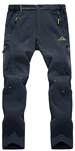 EKLENTSON Mens Soft Shell Fleece Hiking Trousers Winter Windproof Outdoor Breathable Climbing Skiing Walking Pants, Dark Grey, 36