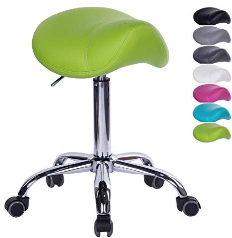 1stuff® Sattelhocker Sattelstuhl MULY - Sitzhöhe bis ca. 74cm - ergonomischer Rollhocker Bürohocker Arzthocker Arbeitshocker Praxishocker Drehhocker (Lederimitat apfelgrün)