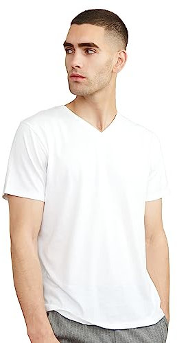DANISH ENDURANCE Men's Organic Cotton Short Sleeve T-Shirt, Premium Blend, Crew & V-Neck, V-Neck - Pure White, L