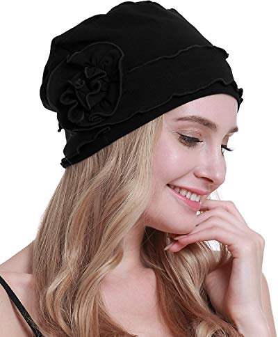 osvyo Chemo Kopfbedeckung für Damen,Turban Mütze für Frauen, Krebs Beanie Haarausfall versiegelte Verpackung SCHWARZ