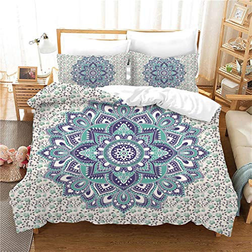 WENYA Fleur Mandala Papillon 1 Personne Parure de lit Blanc Bleu Rose Orange Housse de Couette et taie d'oreiller Microfibre Fille (Style 2, 140x200 cm + 80x80 cm*1)