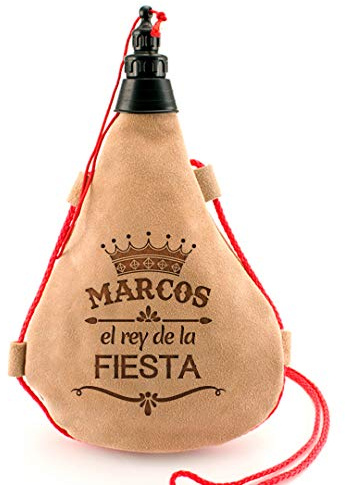 Planetacase - Bota de Vino Personalizada con Nombre - Piel de Serraje 1 Litro - Frases Divertidas para Regalo - Boquilla y Tapón de Seguridad, El Rey de La Fiesta