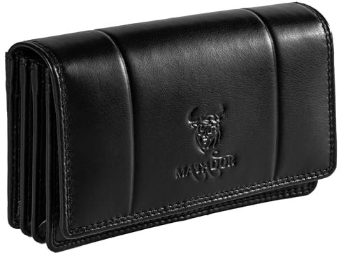 MATADOR Porte Monnaie Femme Cuir #VENEDIG avec Noble Boîte Cadeau, Porte Feuille pour Femme de Luxe avec RFID, Porte Monnaie Femme avec de Nombreux Compartiments à Cartes, Noir Nappa