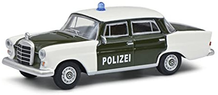 Schuco Mercedes Benz 200 Polizei, Heckflosse (W110), Modellauto, Maßstab 1:64, dunkelgrün/weiß
