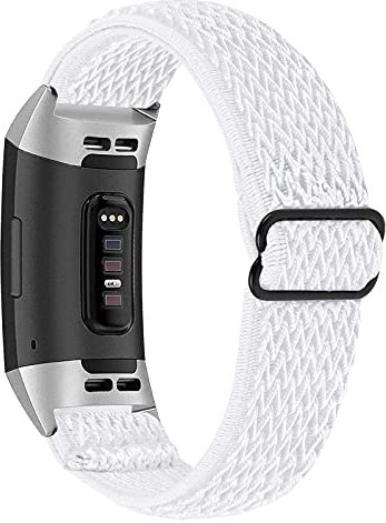 Ginamart Sportarmband kompatibel mit Fitbit Charge 4/Charge 3/Charge 3 SE Armband, weiches, atmungsaktives Nylongewebe, elastisches Ersatzarmband für Damen und Herren, Nylon (Weiß)