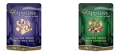Applaws Premium Natural Katzenfutter Nass, Huhn mit Spargel in Brühe 70 g Portionsbeutel (12x70g) + Applaws Premium Natural Katzenfutter Nass, Huhn mit Wildreis in Brühe 70g Portionsbeutel (12x70g)
