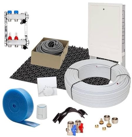 Fußbodenheizung Warmwasser Set 90m² Noppensystem 30 mm Dämmplatte Alu-Verbund Rohr VA15 Regelung A
