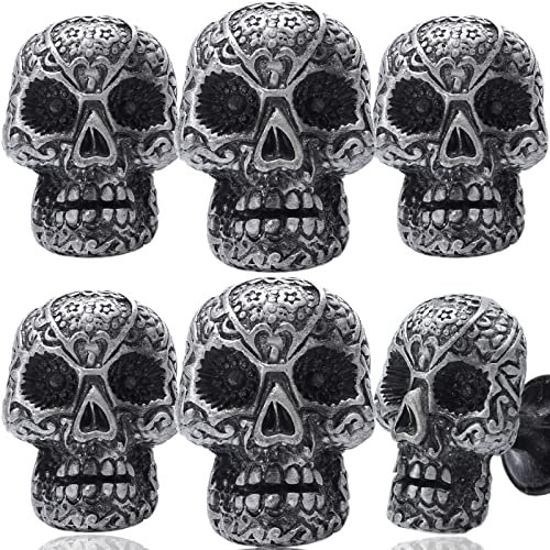Schubladenknöpfe, Antik-Silber, Totenkopf, Schranktürgriffe (38 mm), einzelnes Loch, dekorativer Möbelknopf für Kommode, Badezimmer, Kleiderschrank, Schlafzimmer (Zinklegierung, 6 Stück)