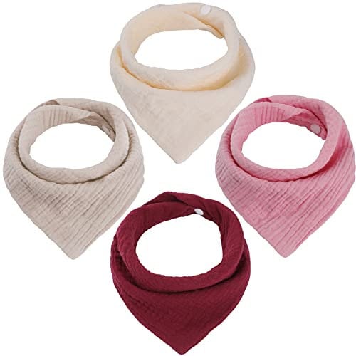 WD&CD 4 Stück Baby Dreieckstuch Lätzchen, Doppellagig Weiche & Absorbierende Musselin Halstüch Sabberlätzche mit 2 Verstellbares Druckknopf für Baby, Kleinkinder, Neugeborene, Jungen, Mädchen-E
