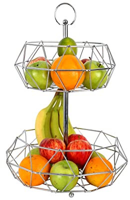 Royal Cuisine Silver 2 Tiers Baskets Veg & Fruits storage Rack Fruit Basket Large for Kitchen Counter Top Vegetables & Fruit Rack