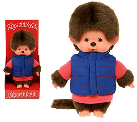 BANDAI - Monchhichi - Plüschtier Monchhichi Daunenjacke - Ikonisches Affenkuscheltier der 80er Jahre, Superweiches Kuscheltier 20 cm für Kinder - Spielzeug für Kinder ab 2 Jahren - SE233878