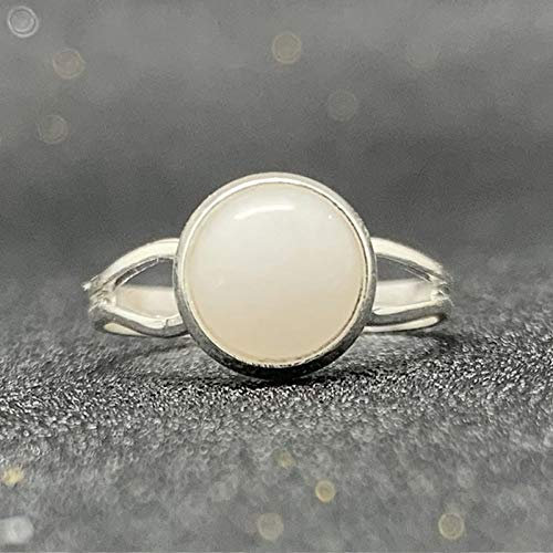 ASDFY Natürlicher Weißer Jade-Ring Kristall Runder Silberner Ring Verstellbarer Offener Stein Der Frauen Ringe Reiki-Balance Knöchel-Finger-Ringe Ewigkeitsring Für Frauen, Mädchen, Männer