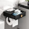 VOLDRA Toilet Roll Holder with Shelf Toilet Paper Holder with Drawer Storage Self-Adhesive Toilet Wipes Dispenser Wall Mounted (Black-Gold)