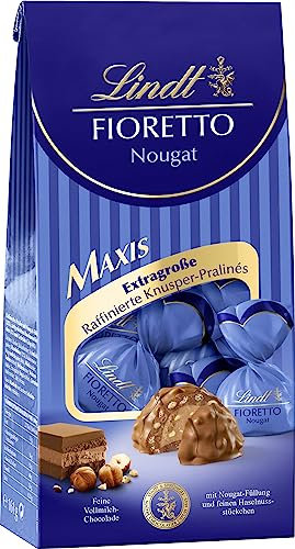 Lindt Schokolade - FIORETTO Maxis Nougat | 161 g | Ca. 7 Vollmilch Pralinen mit Nougat Füllung und feinen Haselnussstückchen umhüllt von knusprigem Crisp | Pralinengeschenk | Schokoladengeschenk