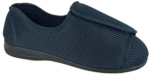 Sleepers Womens/Mens Terry Wide Open Touch Fastening Washable Extra Wide Slippers Navy (EEEE Width) 12 UK