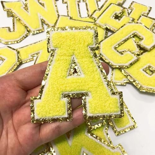 CHANWA Yellow Letter Patches Iron on patches for clothes Sew On appliques Iron On Letters Towel Embroidered Letters Alphabet Applique