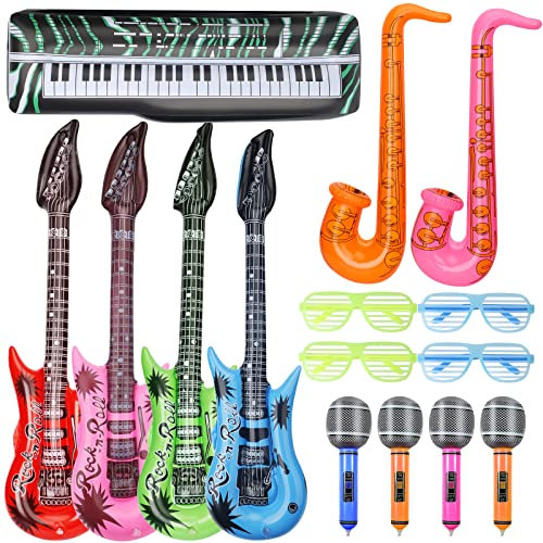 Musical Instrument Ballons Inflatable Toys Party Decoration Prop, 70s 80s Rock Decor Guitar Saxophone Microphone Balloons, Christmas Halloween Carnival Birthday Party Supplies Favors Accessories