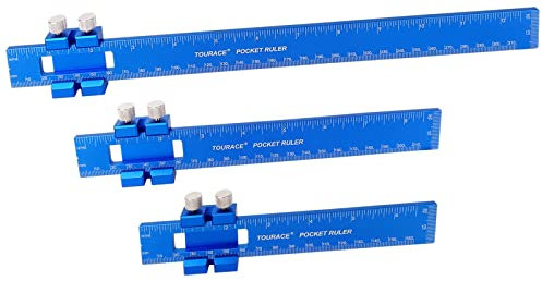 TOURACE Aluminium-Holzbearbeitungslineal mit Gleitstopp (3 Stück) Präzisions-Taschenlineal aus Metall, T-Schienenlineal, quadratisches Lineal in Zoll und metrisches Markierungsmaß, Anreißlineal