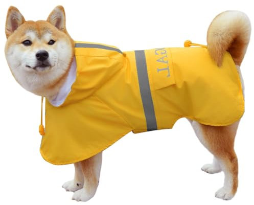 KOOGAL Große Hunde Regenjacken Mit Kapuze,Hunde Regenmantel,Mit Reflektierenden Sicherheitsstreifen, Wasserdichter Hundemackintosh, Geeignet Für Mittlere Und Große (Gelb, 2XL)