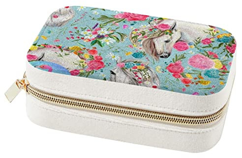 WOSHJIUK Schmuckschatulle Reise Schmuckschatulle,Pferd rosa Blume Flamingo,Schmuck Organizer Kleine Schmuckschatullen für Frauen