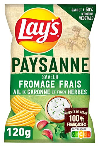 Lay's Chips Recette Paysanne Saveur Fromage Frais, Ail de Garonne, et Fines Herbes