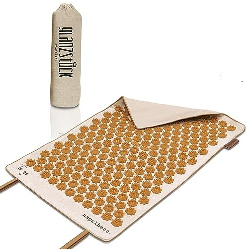 Glanzstück Berlin® Health Collection: XL Akupressurmatte Set TO GO aus Leinen, Hilfe bei Verspannungen, Rückenschmerzen, Massagematte mit Kissen & Tasche, nachhaltig