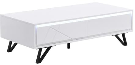 Vente-unique-Table Basse 2 tiroirs avec LEDs en MDF - Blanc laqué - SALIANO