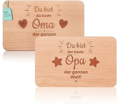 2er Set Frühstücksbrettchen oma und opa geschenke | Brotzeitbrett mit Gravur | Großeltern Geschenke Buchenholz Schneidebrett | Geschenkidee ideal für Mutter&Vatertag Geburtstags Weihnachten