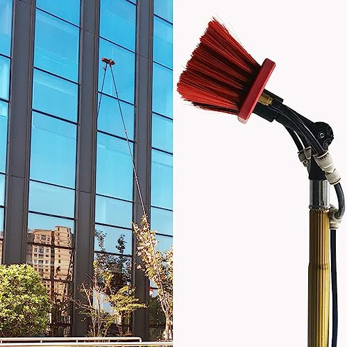 JAQVIVI Limpiacristales telescópico, Cepillo limpiacristales con pértiga telescópica, alimentador Cepillo limpiacristales telescópico con 4 Picos Herramienta de Limpieza Gold 7.2m(24FT)