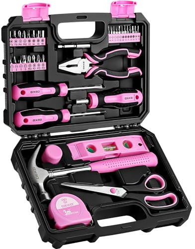 DEKOPRO Werkzeugset für Damen: Pinkes Werkzeugset für Reparaturen zu Hause, Damen-Werkzeugset für alle Zwecke, 42-teilig