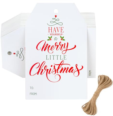 GCQQ Weihnachtsbaumanhänger - 50 weiße Papieranhänger mit Löchern für Geschenke & Basteln