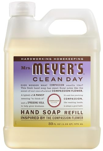 MRS. MEYER'S CLEAN DAY Hand Soap Refill, Compassion Flower Scent, 33 Fl Oz Bottle