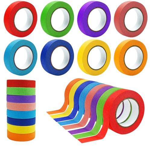 Leikedun 8 Rolls Coloured Tape, 1.5cm x 13m Masking Tape Painters Tape, Craft Tape Sets for Painting, Craft, DIY Art Supplies, Labeling or Coding