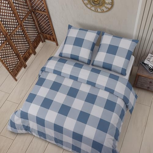 Vency Bettwäsche 200x200 3-Teilig Blau - Oeko-TEX 80% Baumwolle & 20% Polyester, 1x Bettbezug Reißverschluss + 2X Kissenbezug 80x80 Umschlagverschluss, Varia Modell