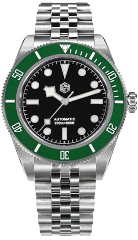 San Martin BB Taucheruhr NH35, 40 mm, automatisch, mechanisch, Saphir, wasserdicht, Grün / Schwarz, V 1, modisch