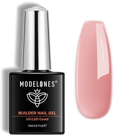 Modelones Builder Nail Gel, Pink Builder Gel for Nails, Hard Gel Builder Nail Extension Gel Base False Nail Tips Glue Builder Gel in a Bottle 15ML