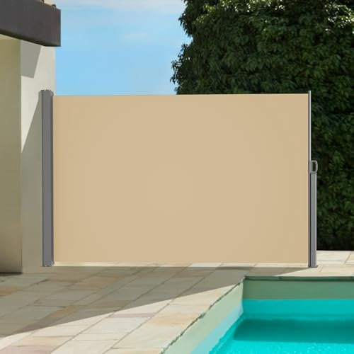 BelleMax Seitenmarkise ausziehbar, breiter 20 cm, 160 x 400+20 cm, Wandmakise Sichtschutz Sonnenschutz Windschutz, Seitenrollo für Terrasse, Garten, Seitenmarkis Khaki