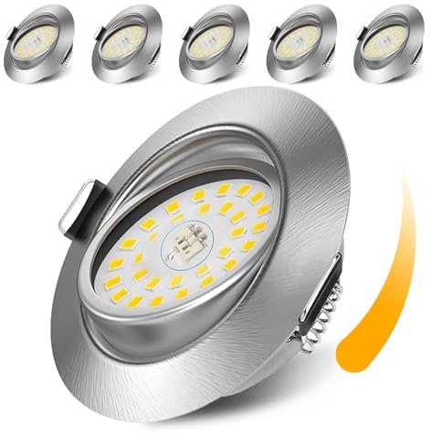 BrightArk LED Einbaustrahler 230V Dimmbar LED Spots 5W IP44 Bad Einbauleuchten Schwenkbar Deckenspots Warmweiß 3000K Einbauspots für Badezimmer Küche Wohnzimmer, 6er Set