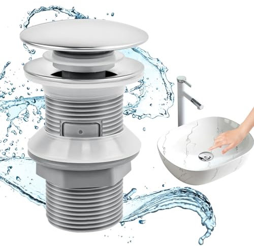 MengQiLe Piletta Lavabo Bagno Senza Troppopieno, Valvola di Scarico Lavabo, Piletta Bidet Click Clack, Piletta per Scarico Lavabo Universale 1 1/4“ Pollice - Grigio
