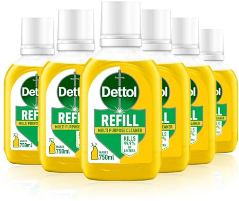 Dettol Cleaner Spray Refill, Citrus, Multipack of 6 X 50ml, Total 300ml, Makes 750ml Per Refill, Kitchen Spray Cleaner, Kills 99.99% of Germs, Antibacterial, Disinfectant, Household Cleaners