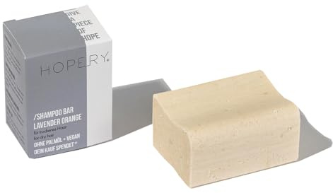HOPERY Shampoo Lavendel & Orange 95 g | für trockenes Haar | Veganes Pflegeshampoo ohne Palmöl | ohne Plastikverpackung | spendet direkt 20 Cent für bedrohte Orang-Utans