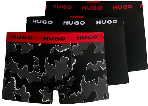 HUGO Men's 3 Pack Trunks, Black/Red/Black, M