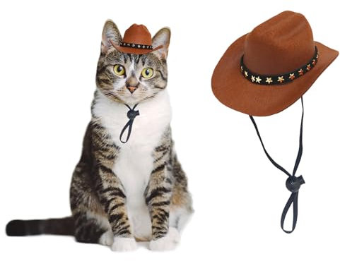 AWOCAN Cowboyhut für Hunde, Katzen, Cowboyhut, Mini-Cowboyhut für Hunde, Katzen, Urlaub, Halloween, Haustier-Party-Dekoration (Braun, Größe S)