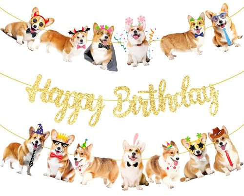 Corgi Geburtstagsparty-Banner, 3 Stück, Corgi-Geburtstagsdekorationen, Hunde-Banner, Hunde-Party-Dekorationen für Haustier, Welpen, Babyparty-Zubehör