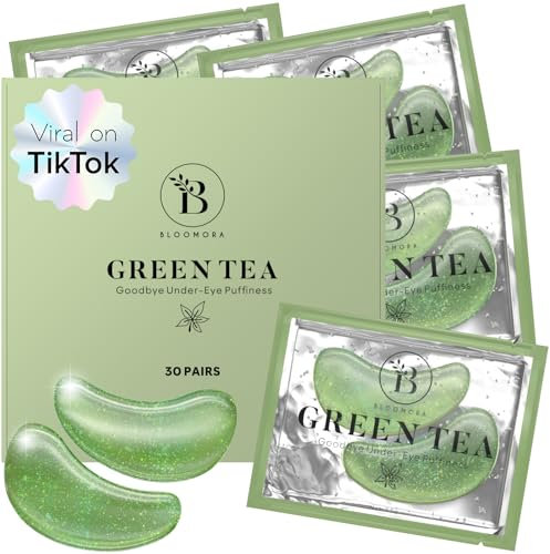 BLOOMORA Grüner Tee Augenpads (30 Paare) | Eye Pads mit Niacinamid & Augenpads Hyaluron | Augenpads Gegen Augenringe | Augenringe Entfernen | Eye Patches
