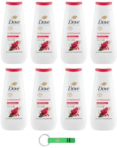 Dove Advanced Care Docciaschiuma Dolce Nutrimento Lot de 8 gels douche à la grenade et à l'hibiscus, peau douce avec effet crème 225 ml + porte-clés Beni Culinari