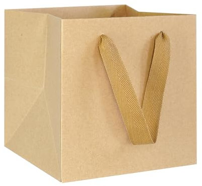AZOWA Braune KraftPapier Geschenktüte Klein quadratische Geschenktüten mit Henkel Party Geschenk Papiertüten (20 x 20x 20 cm, 10 Stück)