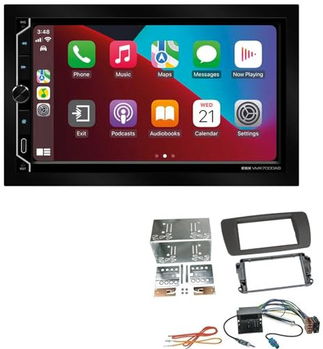ESX VMX700DAB 2-DIN Autoradio kompatibel mit Wireless Apple CarPlay Android Auto Bluetooth DAB+ passend für Seat Ibiza IV ab 2008 tuamgrau ohne Canbus